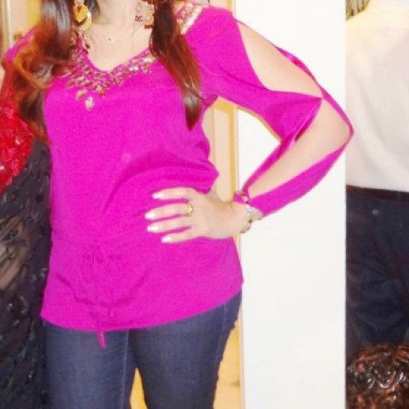 Cache silk tunic with crystal embroidery - Picture 7 of 8